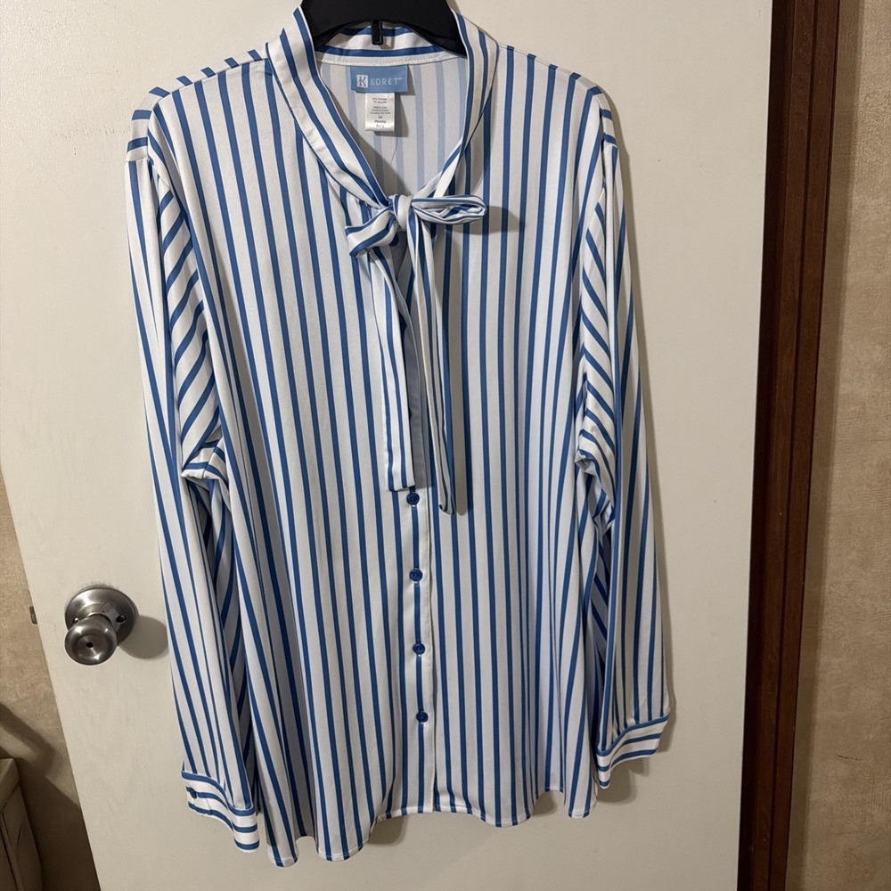 Vintage Koret Blouse Blue Striped Sailor Tie Size 2X